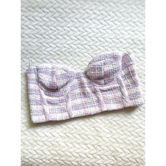 NWT Zara Purple Tweed Bustier Crop Top Small Strapless Corset Sweetheart - Picture 2 of 7